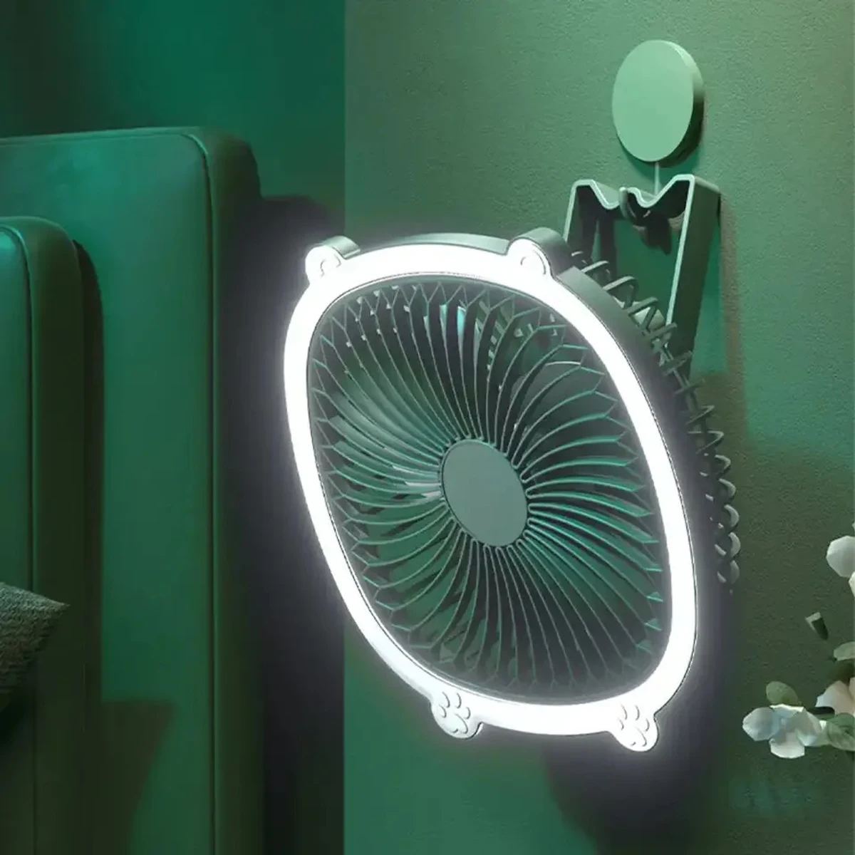 High Quality two-in-one USB charging fan night light fan desktop mini fan with fill light- Green