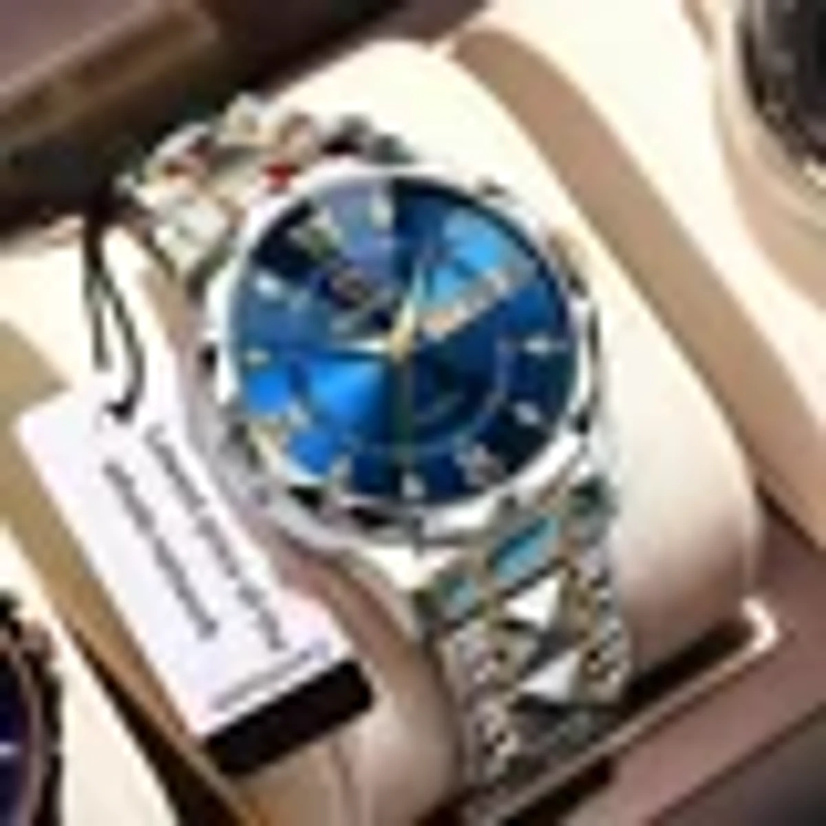 Luxury Binbond authentic men's watch waterproof night light dual calendar watch men's quartz watch diamond ceiling glass- Blue