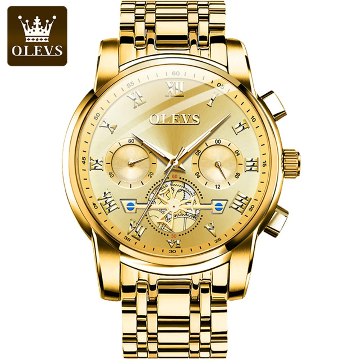 Olevs 2859 Stainless Steel premium quality waterproof Chronograph Watch- Golden