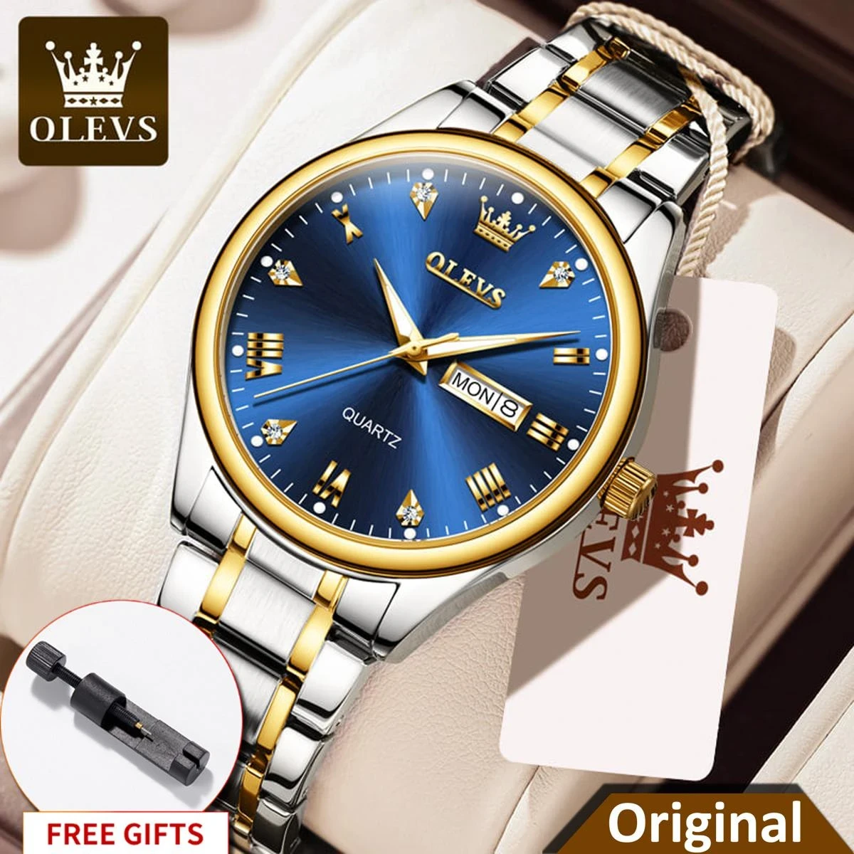 OLEVS 5563 Quartz wrist watch waterproof watch for Men- Silver & Golden & Blue