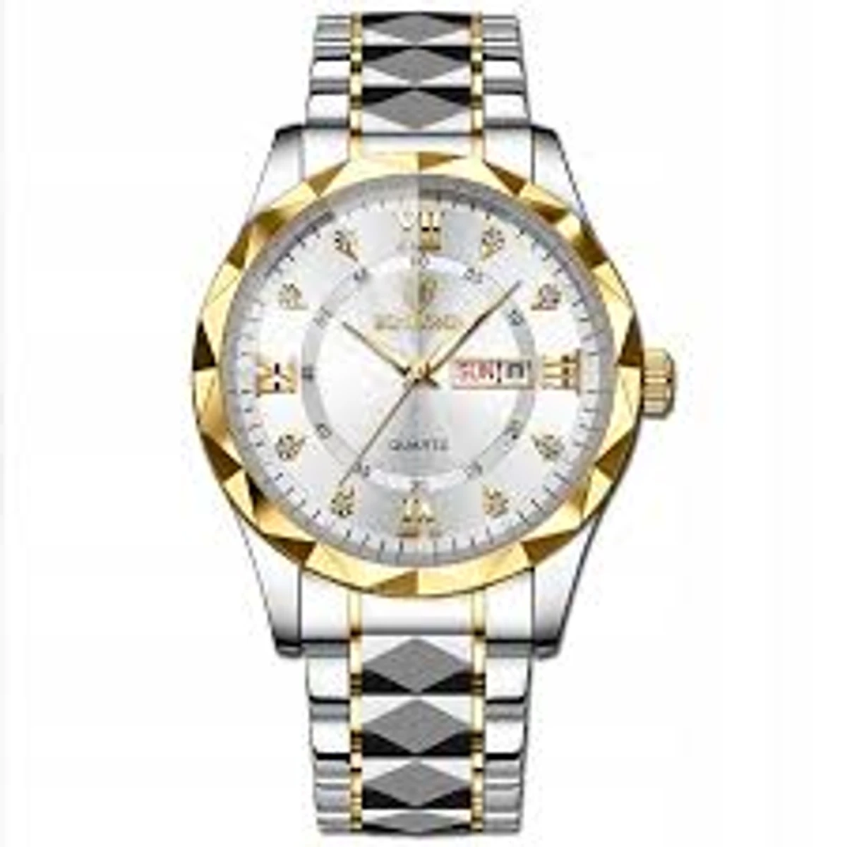 Luxury Binbond authentic men's watch waterproof night light dual calendar watch men's quartz watch diamond ceiling glass- Silver & Golden