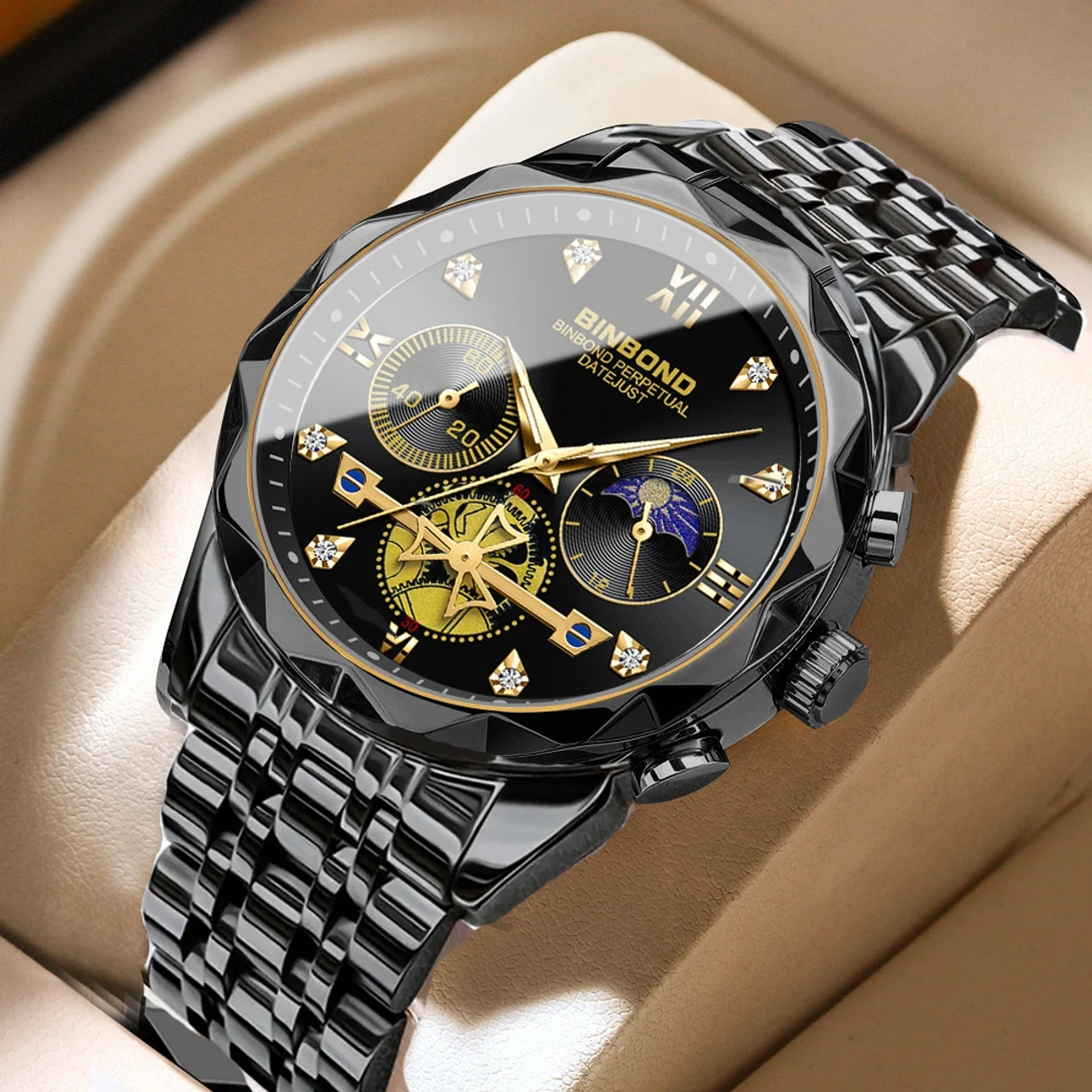 New Luxury Watch For Men Stainless Steel Waterproof Business Sport Wristwatches- Black