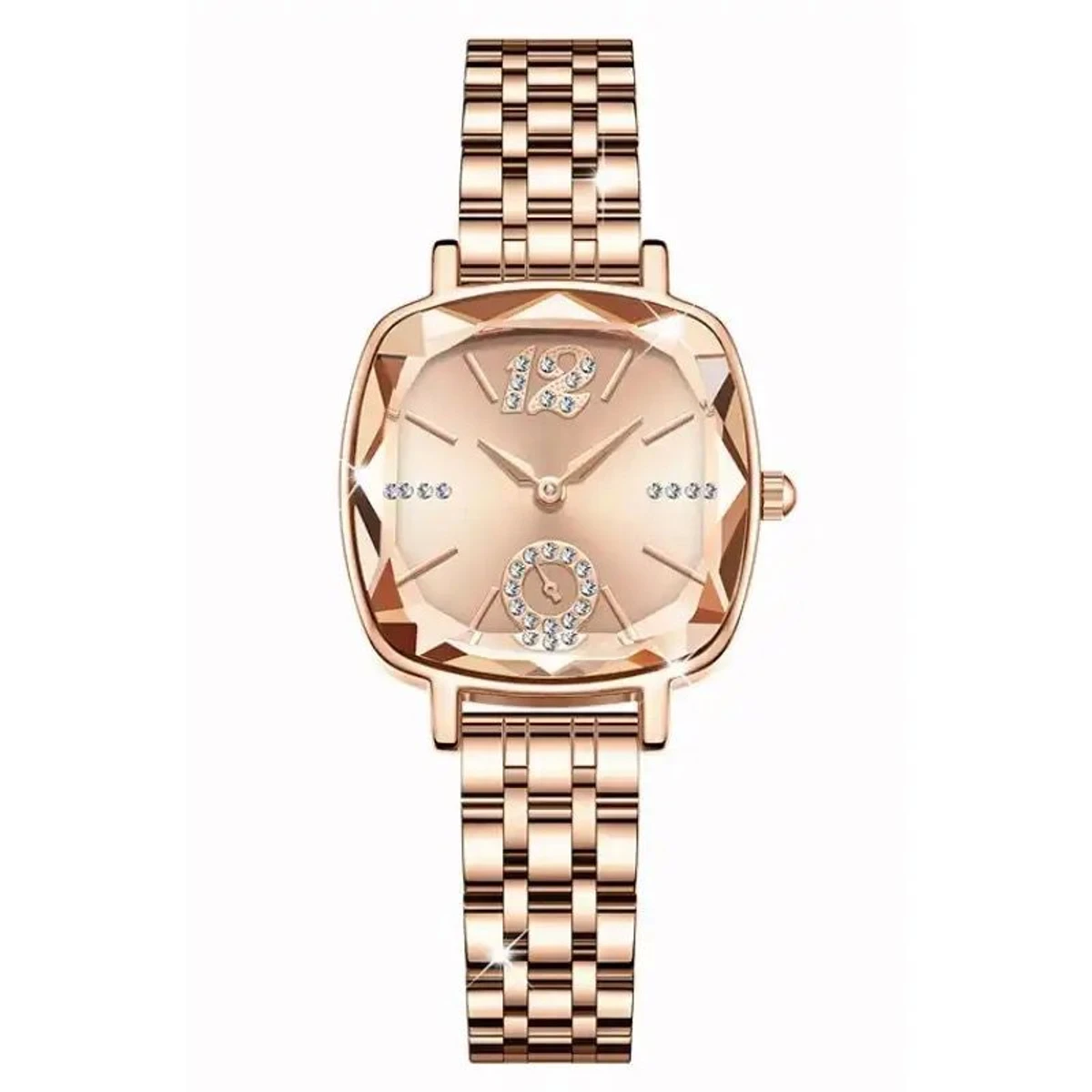 CRRJU Waterproof Ladies Wristwatch with Sparkling Rhinestone Dial and Stainless Steel Band- Light Coffee