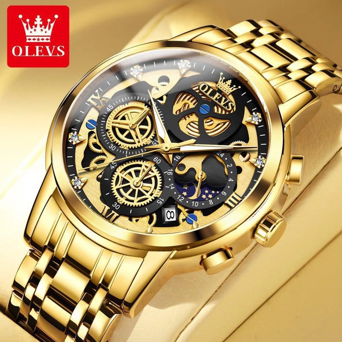 OLEVS Top Quartz Men's Brand Watch Luxury Watch Style Men's Watch- Golden & Black